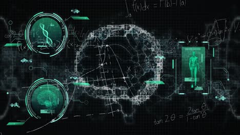 Animación-De-La-Cadena-De-ADN,-El-Cerebro-Humano-Y-El-Procesamiento-De-Datos-Científicos.