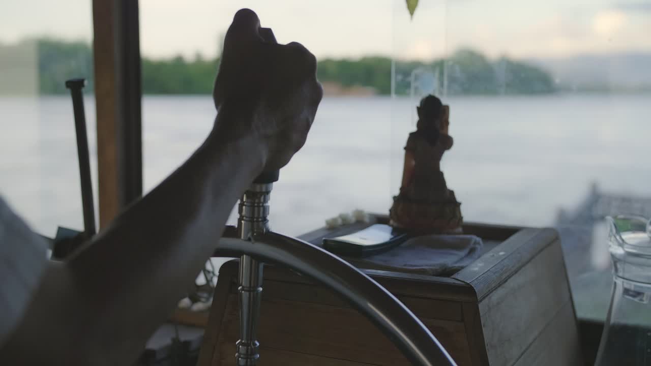 Hands Hold Steering Wheel The Boat, Video In 4K