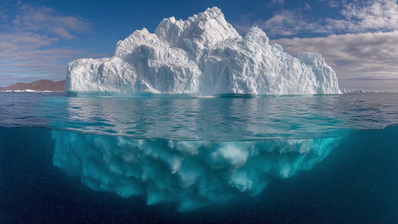 Majestic Iceberg Above and Below Water: A Stunning Visual of Nature's Frozen Beauty Captured in Two Frames