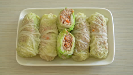 homemade minced pork wrapped in chinese cabbage or steamed cabbage stuff mince pork