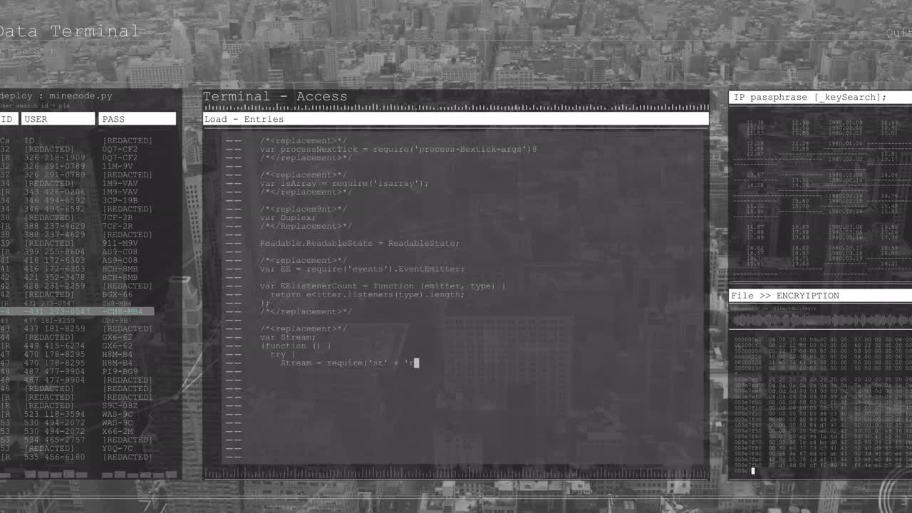 Animation of cityscape and data processing