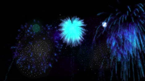 animación de formas en movimiento y fuegos artificiales sobre fondo negro.