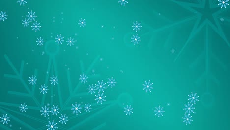 Animation-of-snowflakes-falling-on-green-background