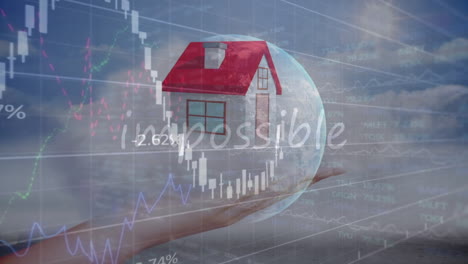 animación del globo y procesamiento de datos financieros en la casa.