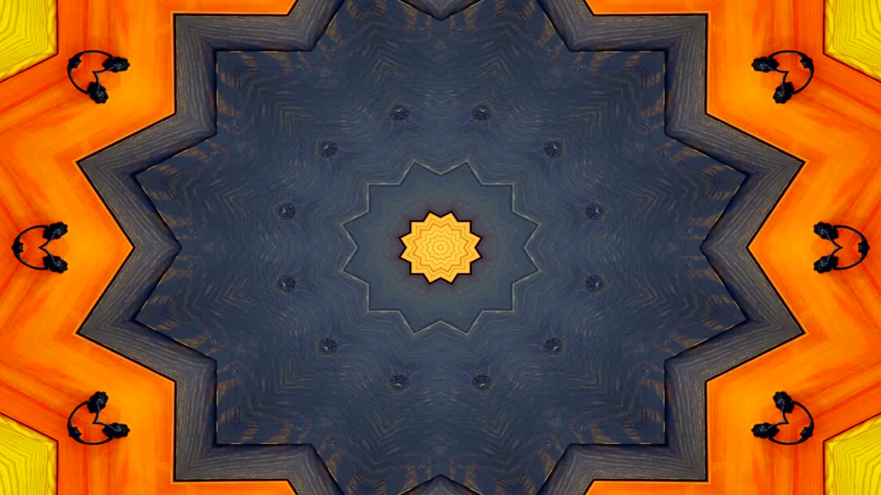 Concepto de fondo de madera abstracto Patrón simétrico Caleidoscopio decorativo ornamental Movimiento Círculo geométrico y formas de estrella