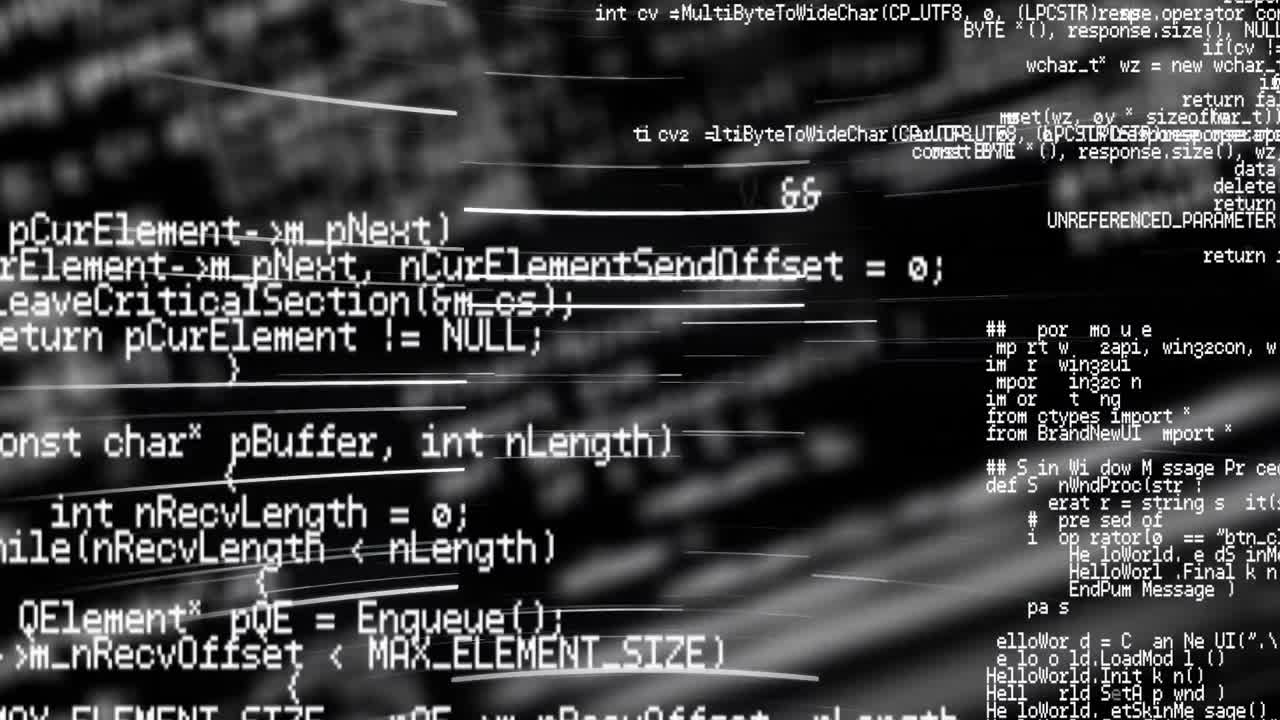 Animation of data processing on black background