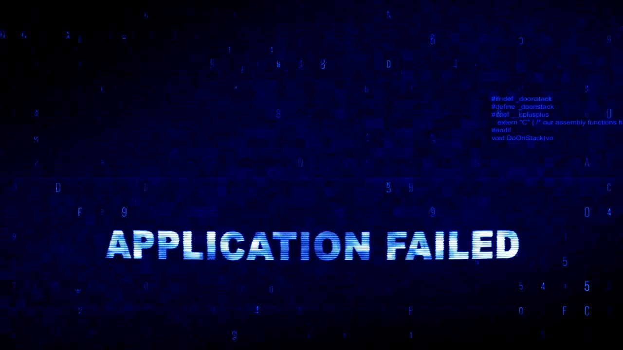 응용 프로그램 실패 텍스트 디지털 노이즈 트이치 글리치 왜곡 효과 오류 루프 애니메이션