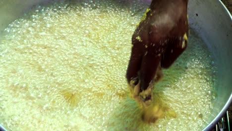 making bajji onion fired indian manchurian recipe closeup view