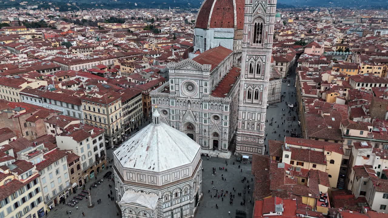Florence cathedral and baptistery, historic architecture and cityscape , aerial view