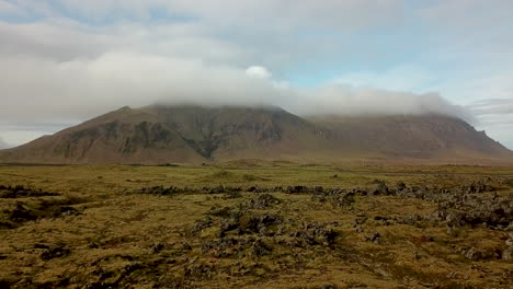 epic 4k beautiful aerial of volcano and lava fields in iceland