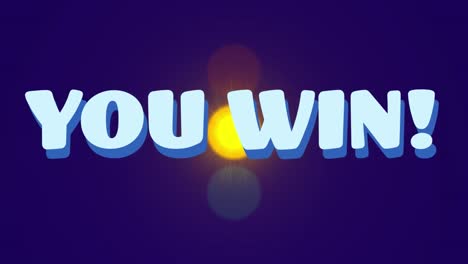 animation of shape around you win text over illuminating multicolored lens flares on blue background