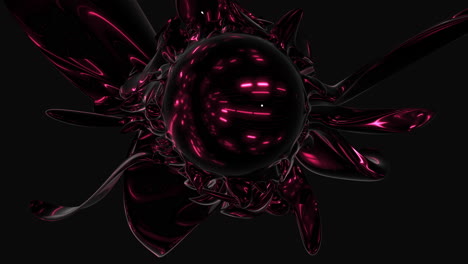 objeto flotante futurista renderizado en 3d metálico elegante con bordes afilados, colores negro, rojo, púrpura y azul