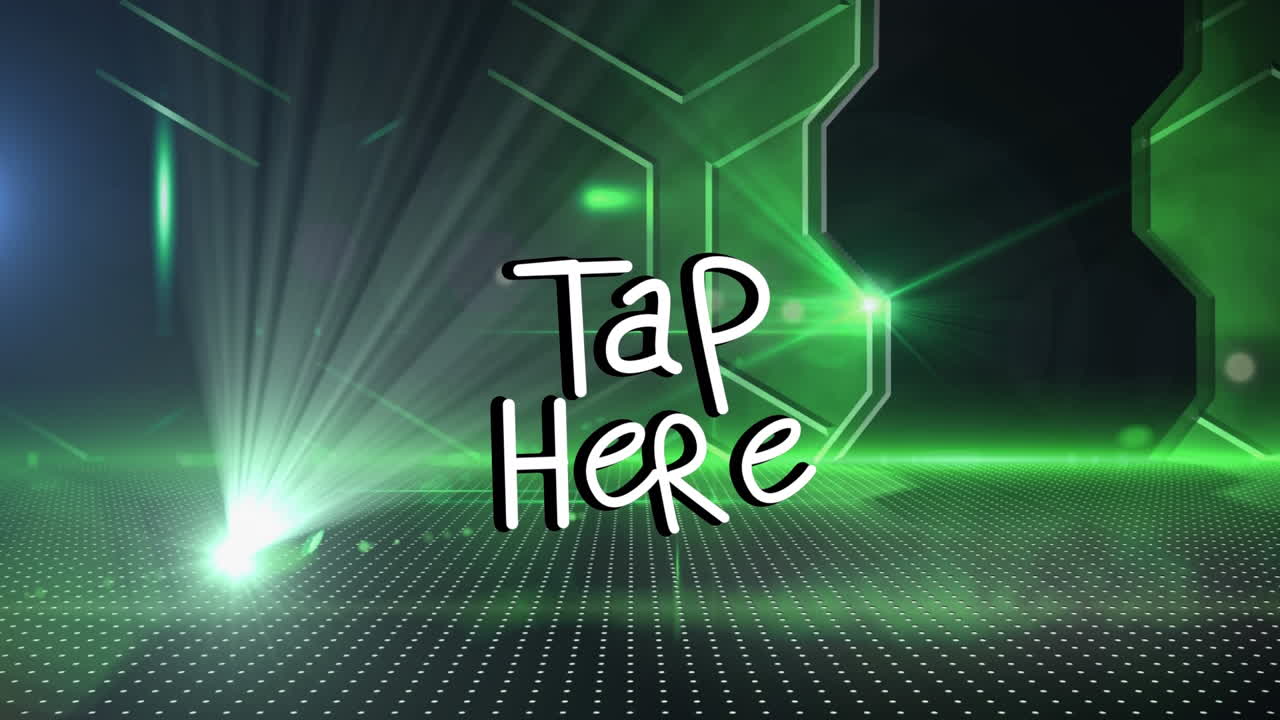 animación del toque aquí sobre formas en fondo verde y negro