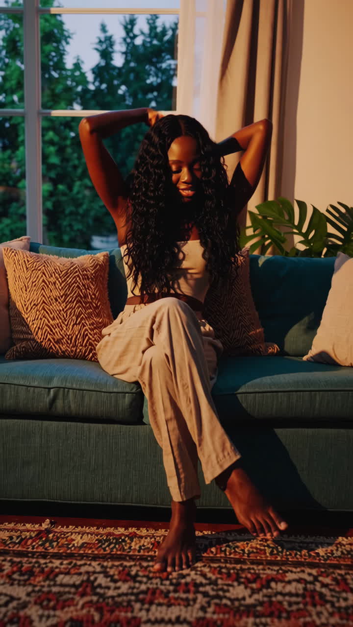 mujer relajándose en un sofá