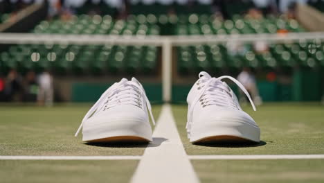 white sneakers on a tennis court