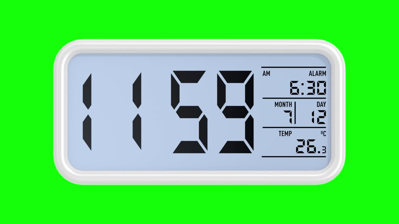 초록색 배경에 알람 시계, 고립된 3d 렌더링