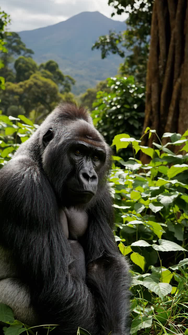 Gorilla di montagna in un lussureggiante paesaggio forestale
