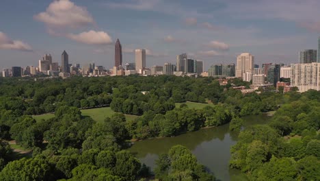 droning view of downtown atlanta near piedmont park in georgia