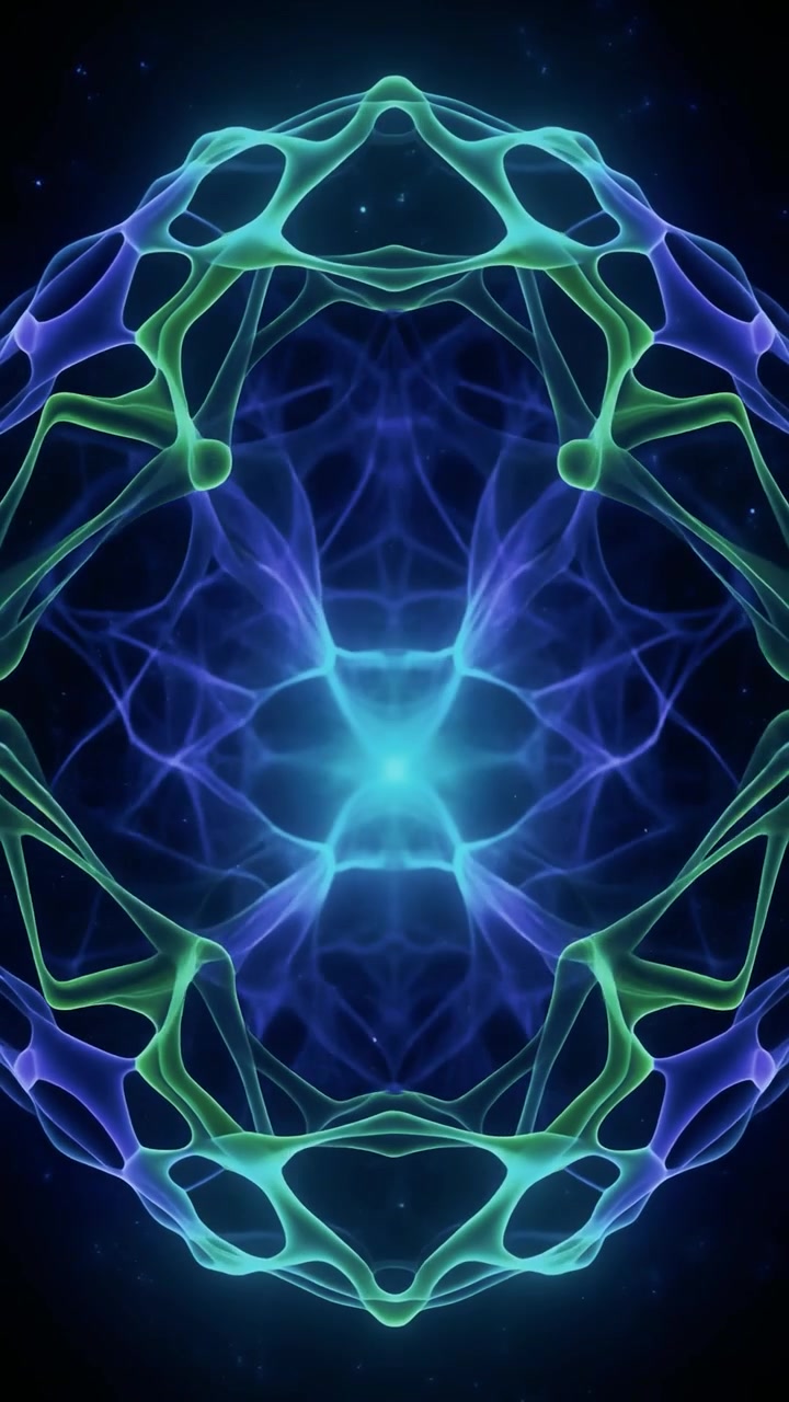 Movimento simmetrico astratto di onde di energia blu e verdi luminose