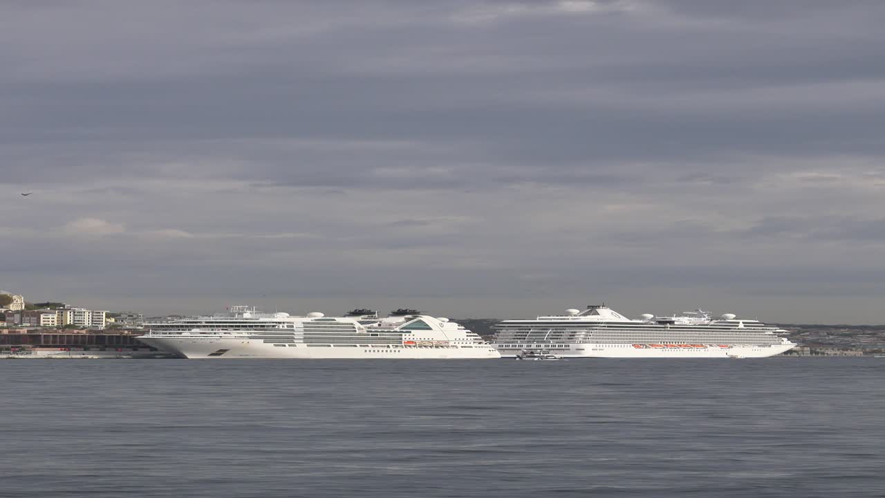 dos cruceros atracados en un puerto