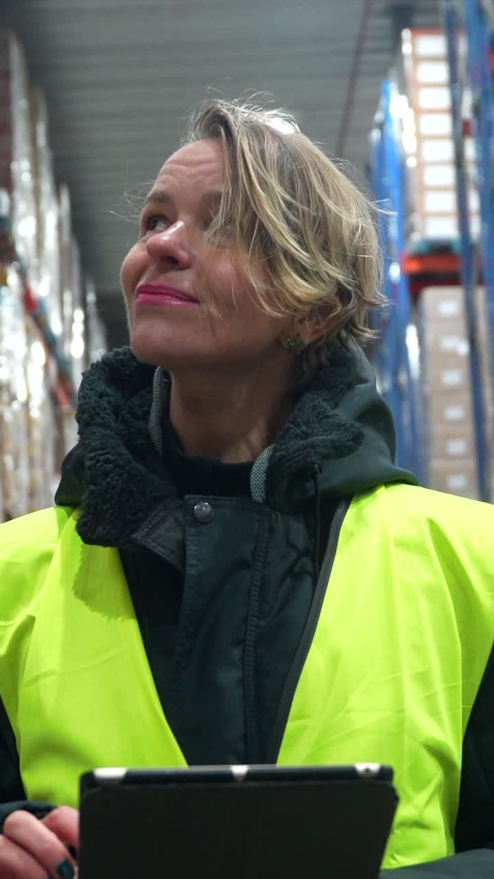 Woman working in warehouse with tablet