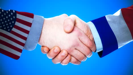 united states - france / handshake concept animation about countries and politics / with matte channel