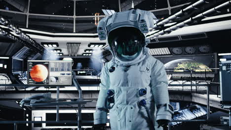 portrait of smiling astronaut inside high tech spacecraft