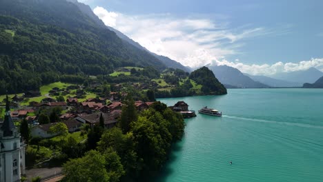 swiss village iseltwald shore of lake brienz bernese oberland region, aerial