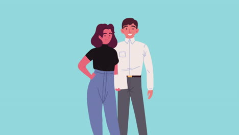 young workers couple teamwork animation