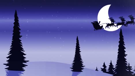 Animation-of-winter-scenery-with-santa-in-sleigh-with-reindeer