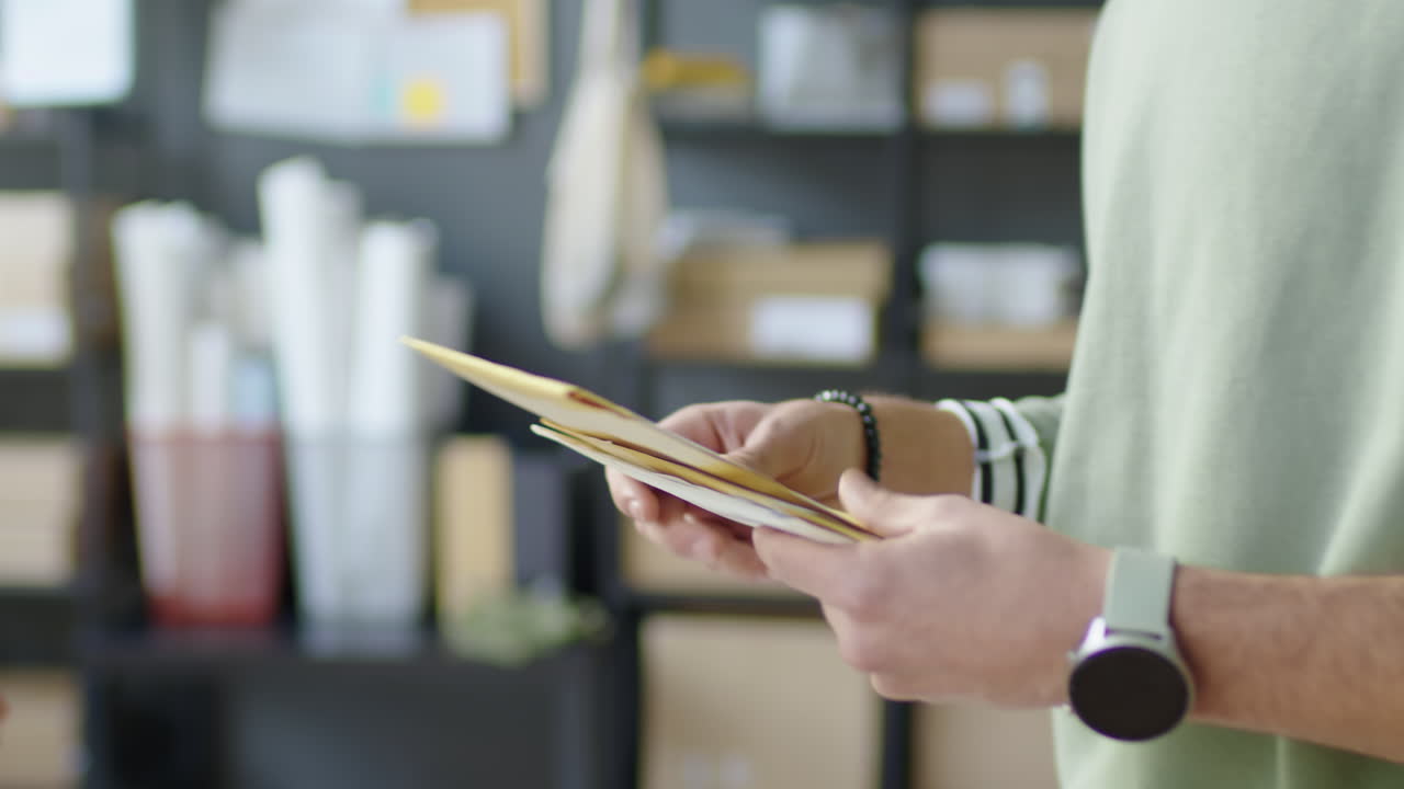 A person holding envelopes and packages
