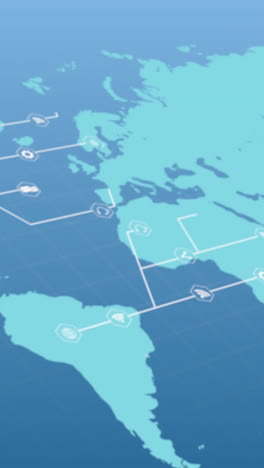 animación de una silla de oficina sobre el mapa del mundo