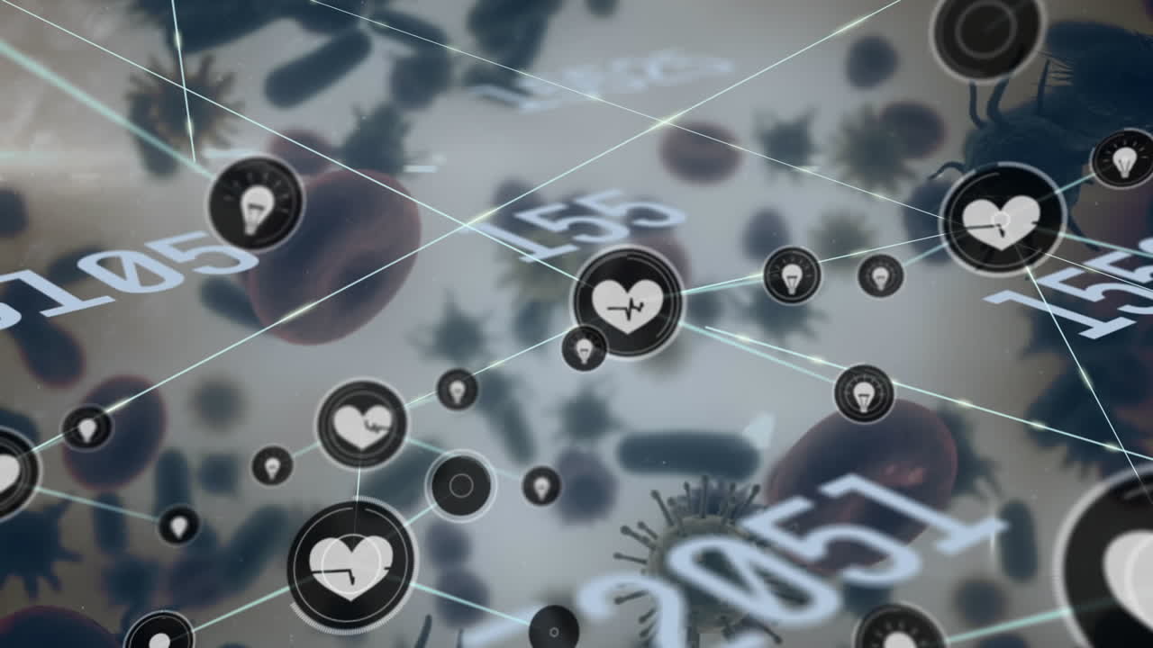 코로나 19 세포에서 번호가 바뀌는 연결 네트워크의 애니메이션