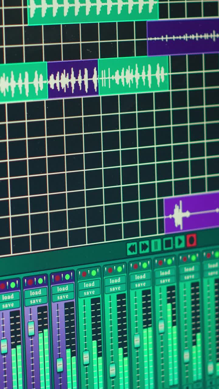 Music Production Software Interface with Audio Waveforms and Mixing Console