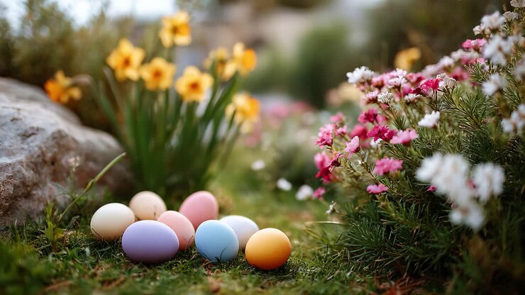 Easter Eggs and Spring Flowers