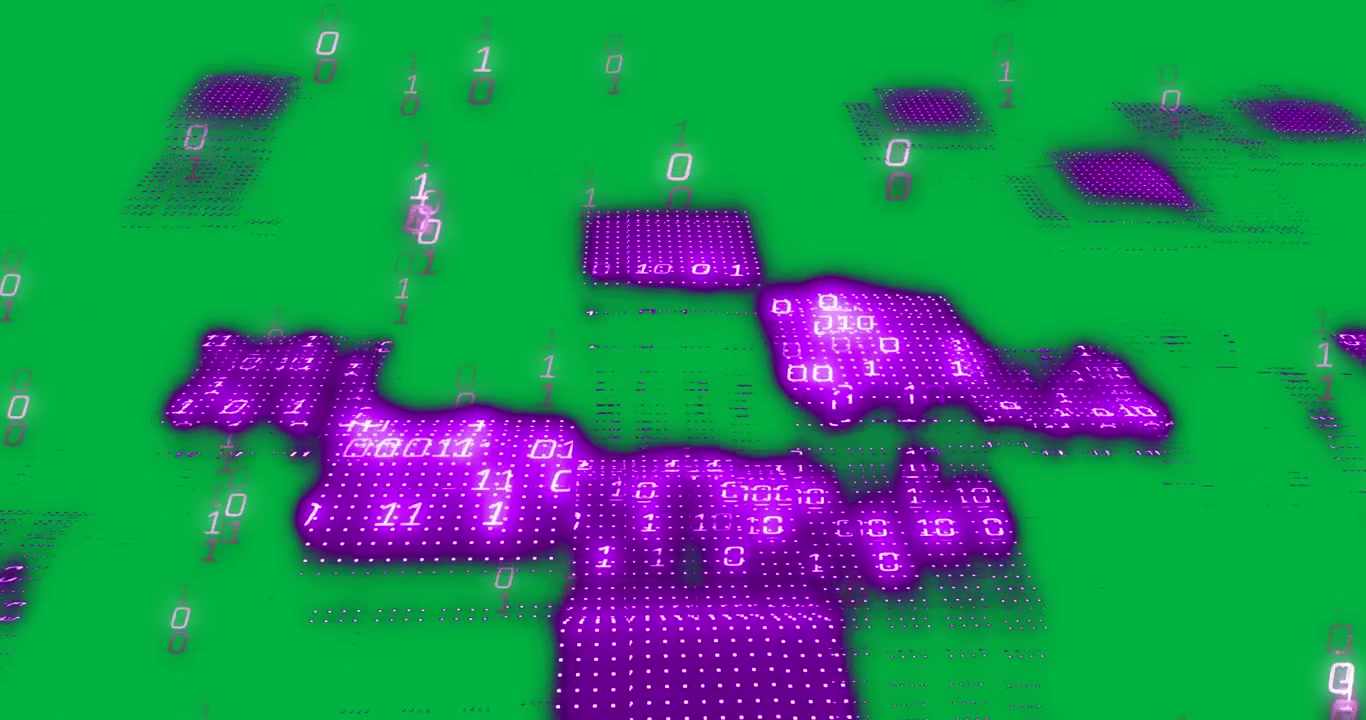 Animation of binary coding data processing over black background
