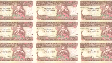 billetes de diez birres etíopes de etiopía rodando, dinero en efectivo, bucle