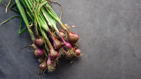 un racimo de cebollas frescas de primavera