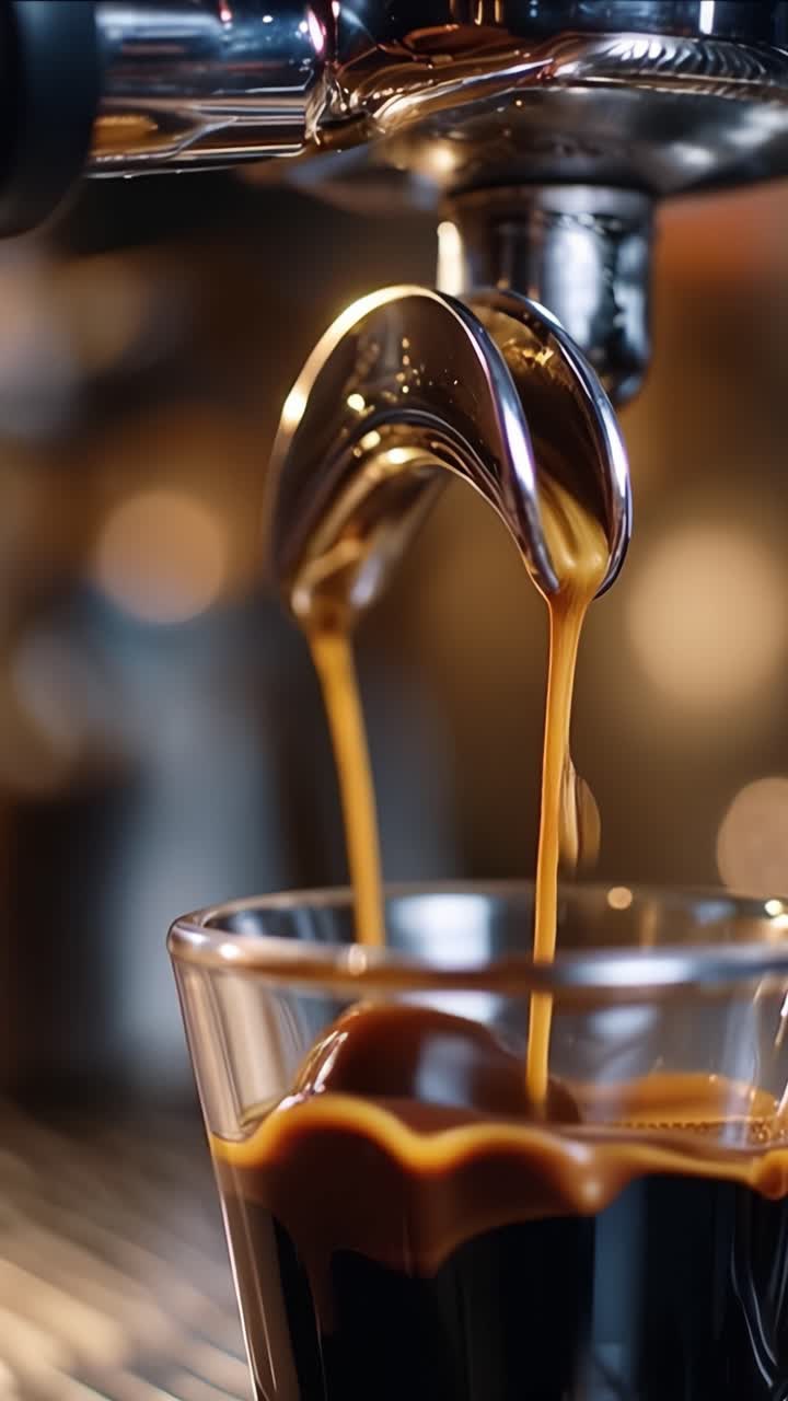 Et nærbillede af kaffeekstraktion: Nyd aromatisk espresso, der drypper fra et portafilter ned i en klar glaskop i et moderne kaffeudstyr.