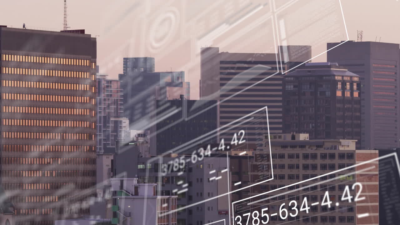 animación del procesamiento de datos sobre el paisaje urbano