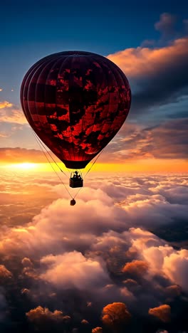 hot air balloon soaring above the clouds during sunset