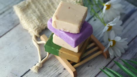 homemade natural soap bar on black background