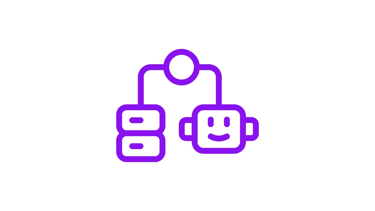 Animated Icon Showing Data Connection Between Database and AI Robot Head