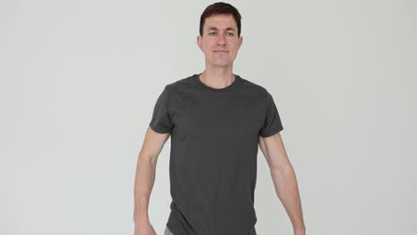 A man in a gray t-shirt