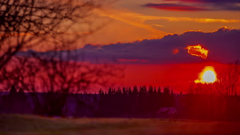 sunset in the orange sky in timelapse