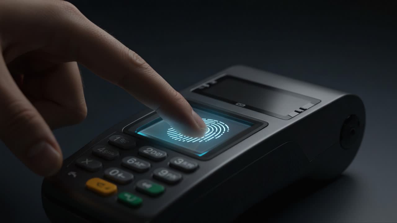 Exploring the Future of Payment Technology: A Close-Up View of a Fingerprint-Enabled Payment Terminal Showcasing Advanced Security Features and User Interaction