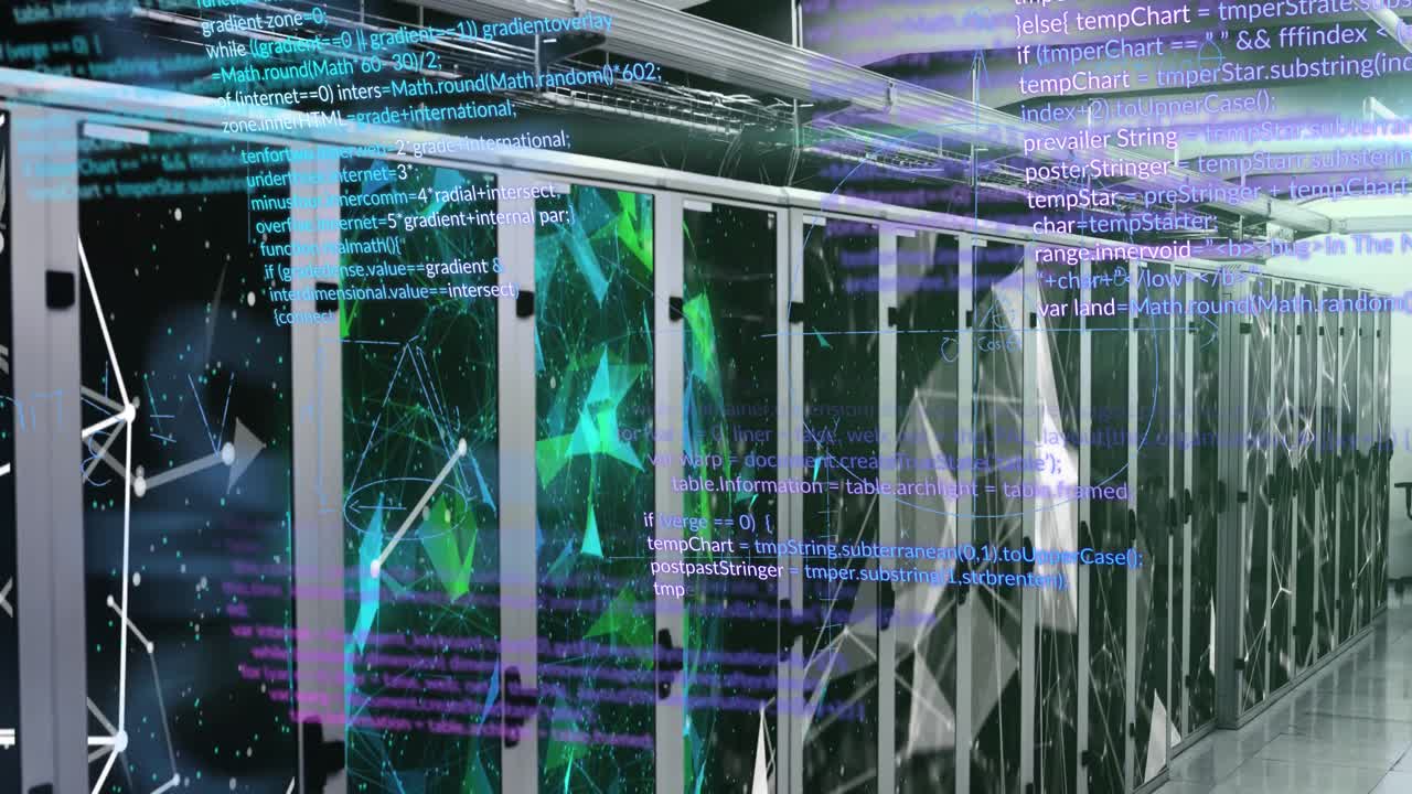 Animation of data processing and connections over computer servers