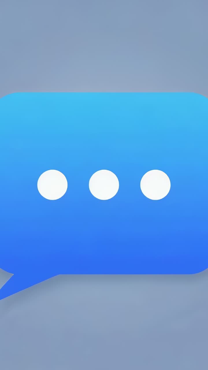 Vertical video: Showing blue bubble tail 3 dots moving on start on grey backdrop indicating typing