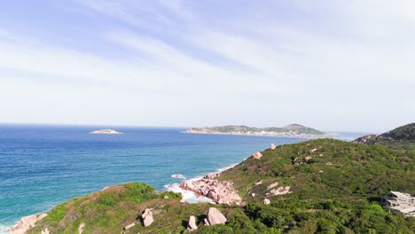 aerial view of the coast and the rocks in ninh hải district.