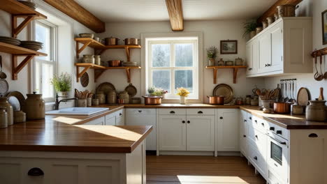 A bright and cozy rustic farmhouse kitchen with wooden details